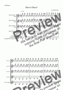 page one of Dave's Disco! for Bass Clarinet Quartet