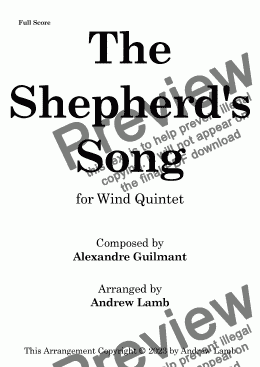 page one of Alexandre Guilmant | The Shepherd's Song (An Ancient Christmas Carol) | for Wind Quintet