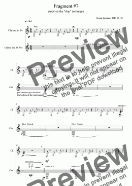 page one of Fragment #7 for Clarinet and Guitar