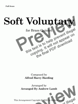 page one of Alfred Harry Harding | Soft Voluntary | for Brass Quintet