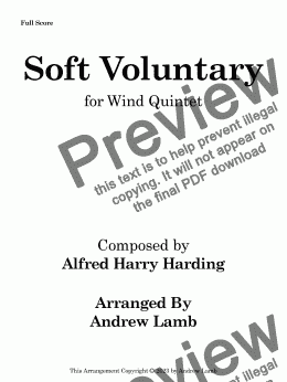 page one of Alfred Harry Harding | Soft Voluntary | for Wind Quintet