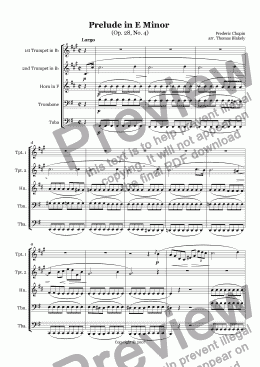 page one of Prelude in E Minor Op. 28, No. 4 for Brass Quintet
