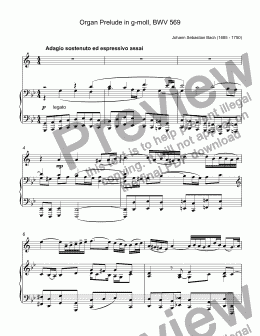 page one of Bach - Organ Prelude in g-moll, BWV 569 for trumpet Bb & piano