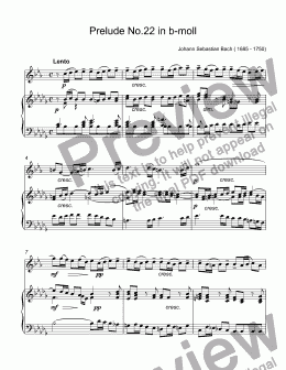 page one of Bach - Prelude No.22 in b-moll, BWV 867 from ''The Well-Tempered Clavier'' for trumpet Bb & piano