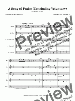 page one of John Stainer | A Song of Praise | for Wind Quintet