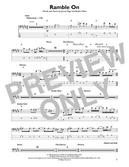 page one of Ramble On (Easy Bass Tab)