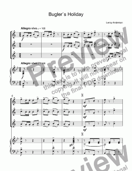 page one of Anderson - Bugler's Holiday for trumpet's trio & piano