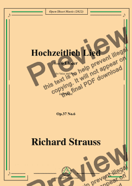 page one of Richard Strauss-Hochzeitlich Lied,in D Major,Op.37 No.6