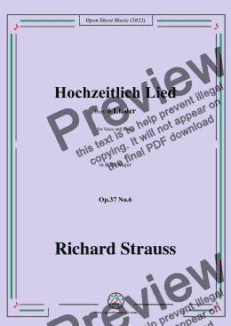 page one of Richard Strauss-Hochzeitlich Lied,in E flat Major,Op.37 No.6