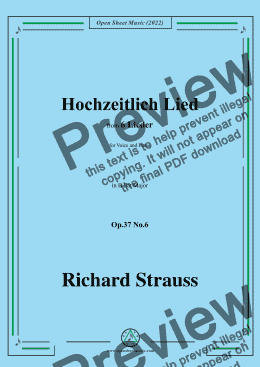 page one of Richard Strauss-Hochzeitlich Lied,in B flat Major,Op.37 No.6