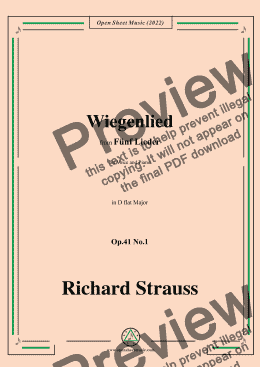 page one of Richard Strauss-Wiegenlied,in D flat Major,Op.41 No.1