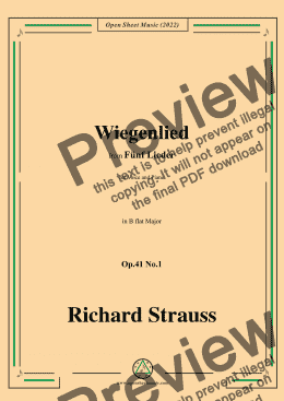 page one of Richard Strauss-Wiegenlied,in B flat Major,Op.41 No.1