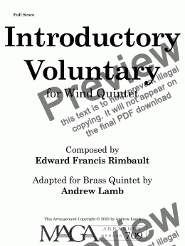 page one of Edward Rimbault | Introductory Voluntary | for Wind Quintet