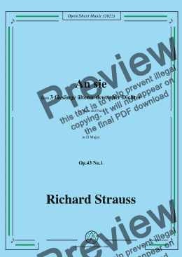 page one of Richard Strauss-An sie,in D Major,Op.43 No.1