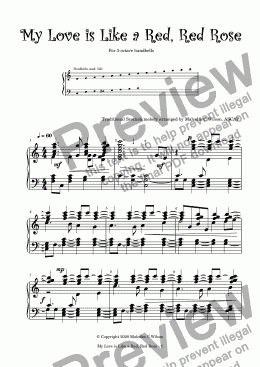 page one of Red, Red Rose - for 3 octaves handbells