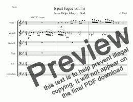 page one of 6-part violin fugue