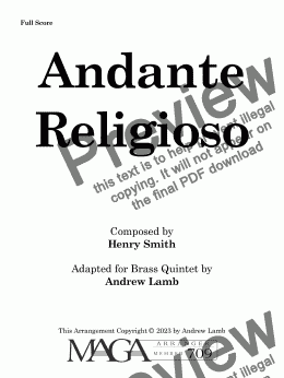 page one of Henry Smith | Andante Religioso | for Brass Quintet