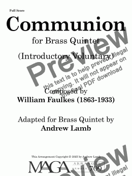 page one of William Faulkes | Communion (Introductory Voluntary) | for Brass Quintet