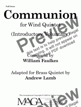 page one of William Faulkes | Communion (Introductory Voluntary) | for Wind Quintet