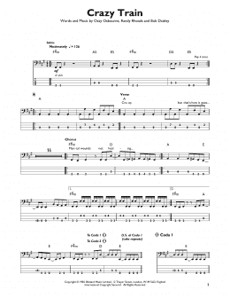 page one of Crazy Train (Easy Bass Tab)