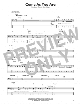 page one of Come As You Are (Easy Bass Tab)