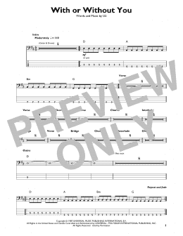 page one of With Or Without You (Easy Bass Tab)