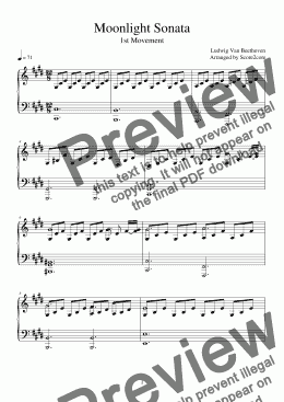 page one of Moonlight Sonata, 1st Movement, opus 27, sonata n°14 - Ludwig van Beethoven