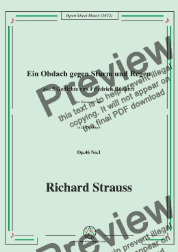 page one of Richard Strauss-Ein Obdach gegen Sturm und Regen,in D flat Major