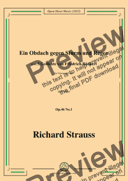 page one of Richard Strauss-Ein Obdach gegen Sturm und Regen,in D Major