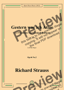 page one of Richard Strauss-Gestern war ich Atlas,in B flat Major