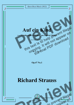 page one of Richard Strauss-Auf ein Kind,in D Major,