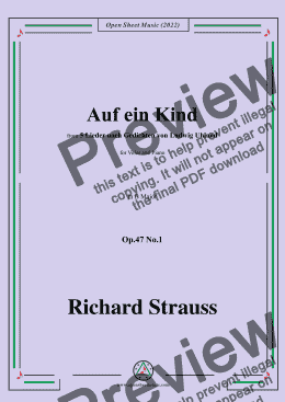 page one of Richard Strauss-Auf ein Kind,in B Major