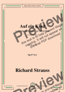 page one of Richard Strauss-Auf ein Kind,in B flat Major