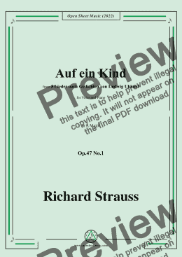 page one of Richard Strauss-Auf ein Kind,in A Major