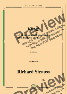 page one of Richard Strauss-Kling!in D Major,Op.48 No.3