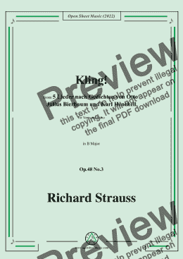 page one of Richard Strauss-Kling!in B Major,Op.48 No.3