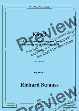 page one of Richard Strauss-Kling!in B flat Major,Op.48 No.3