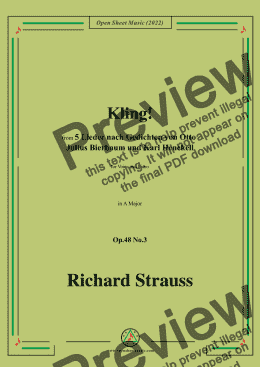 page one of Richard Strauss-Kling!in A Major,Op.48 No.3