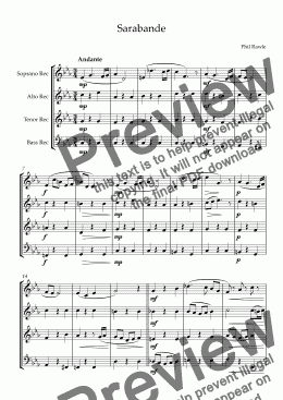 page one of Sarabande - Recorder Quartet