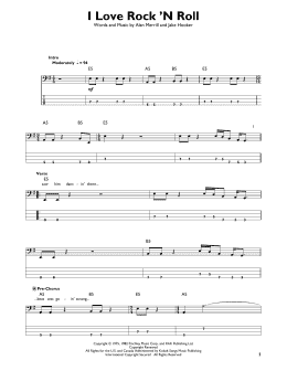 page one of I Love Rock 'N Roll (Easy Bass Tab)