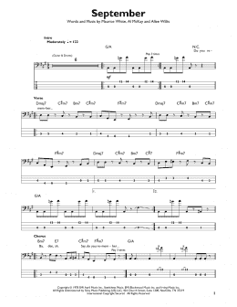 page one of September (Easy Bass Tab)