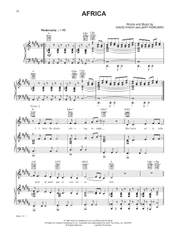 page one of Africa (Piano, Vocal & Guitar Chords (Right-Hand Melody))