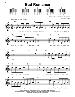 page one of Bad Romance (Super Easy Piano)