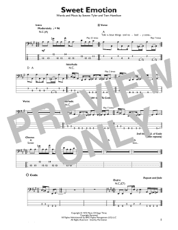 page one of Sweet Emotion (Easy Bass Tab)