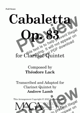 page one of Cabaletta Op. 83 (by Théodore Lack, arr. Clarinet Choir)