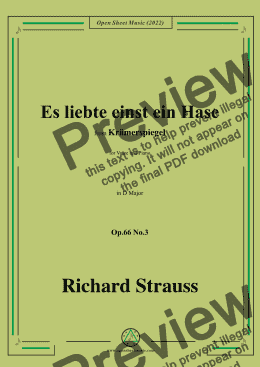 page one of Richard Strauss-Es liebte einst ein Hase,in D Major,Op.66 No.3