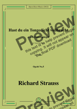 page one of Richard Strauss-Hast du ein Tongedicht vollbracht,in F Major,Op.66 No.5