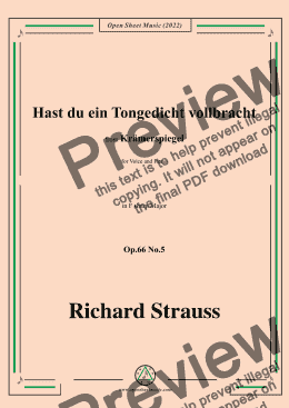 page one of Richard Strauss-Hast du ein Tongedicht vollbracht,in F sharp Major,Op.66 No.5