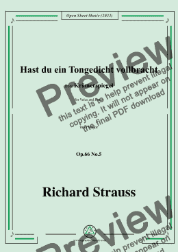 page one of Richard Strauss-Hast du ein Tongedicht vollbracht,in G Major,Op.66 No.5