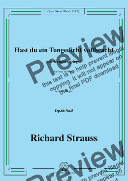 page one of Richard Strauss-Hast du ein Tongedicht vollbracht,in A flat Major,Op.66 No.5